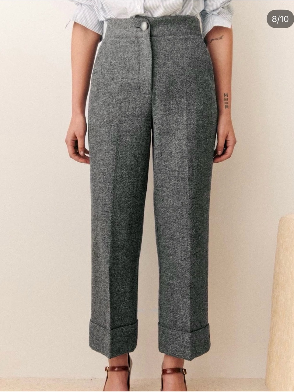 Sezane Damon Trousers Charcoal Cropped Wide-Leg Trousers